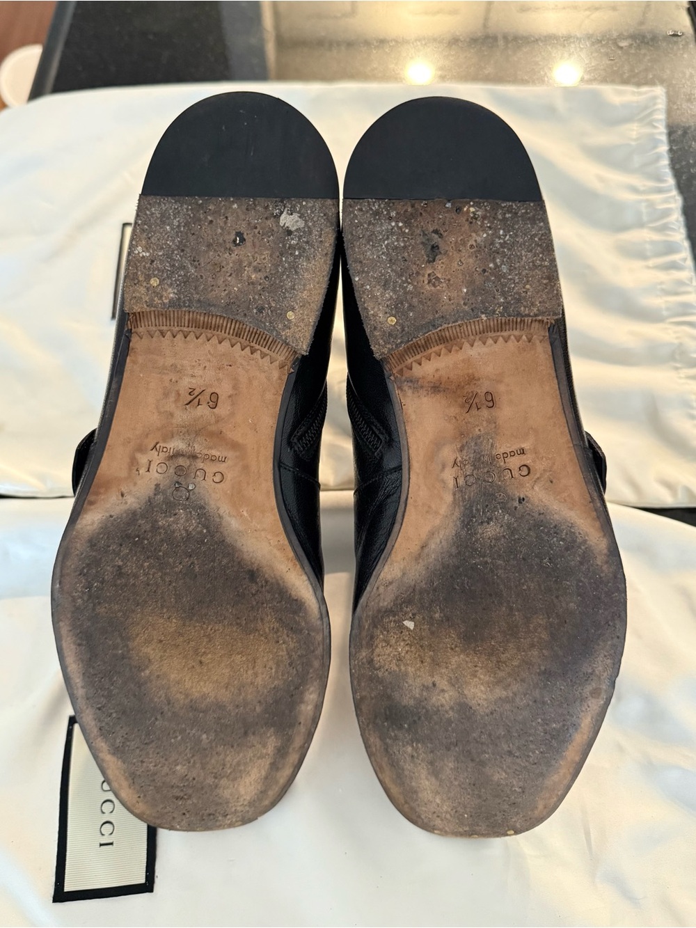 Gucci Black Leather Ankle Boots with Green and Red strap and Gold GG - Picture 7 of 10